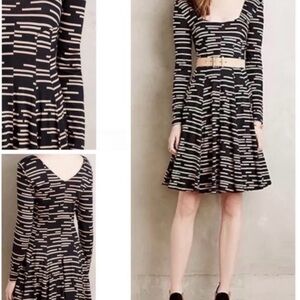 Anthropologie HD in Paris Black and Cream Striped Fit-and-Flare Skirt size small